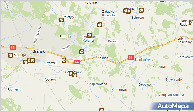 mapa Kalnica gmina Brańsk, Kalnica gmina Brańsk na mapie Targeo