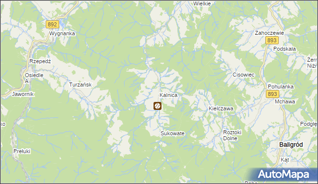 mapa Kalnica gmina Zagórz, Kalnica gmina Zagórz na mapie Targeo