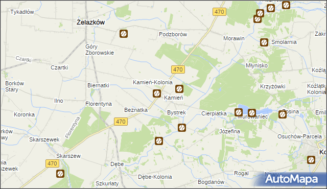 mapa Kamień gmina Ceków-Kolonia, Kamień gmina Ceków-Kolonia na mapie Targeo