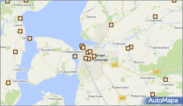 mapa Kamień Pomorski, Kamień Pomorski na mapie Targeo