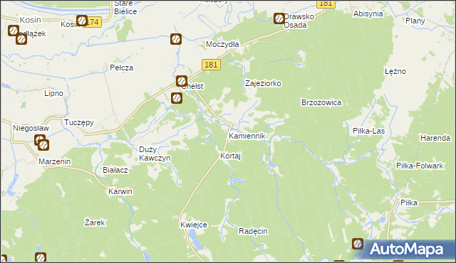 mapa Kamiennik gmina Drawsko, Kamiennik gmina Drawsko na mapie Targeo