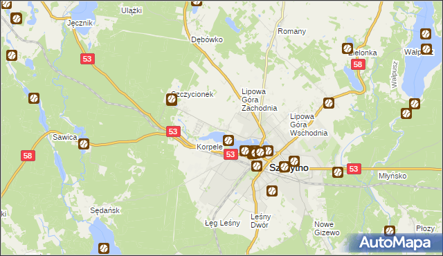 mapa Kamionek gmina Szczytno, Kamionek gmina Szczytno na mapie Targeo