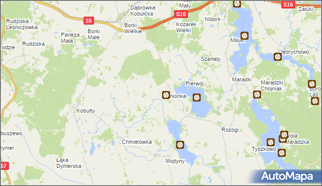 mapa Kamionka gmina Biskupiec, Kamionka gmina Biskupiec na mapie Targeo