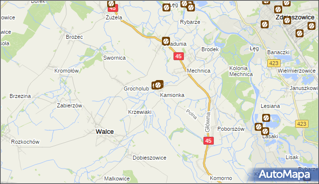 mapa Kamionka gmina Reńska Wieś, Kamionka gmina Reńska Wieś na mapie Targeo