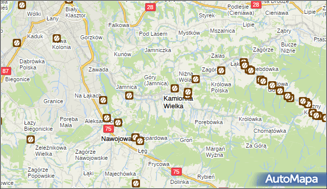 mapa Kamionka Wielka, Kamionka Wielka na mapie Targeo
