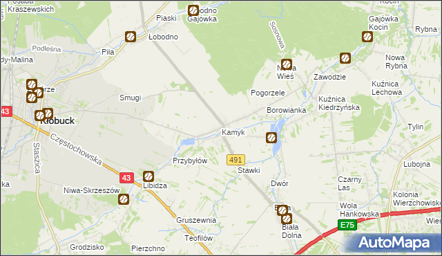 mapa Kamyk gmina Kłobuck, Kamyk gmina Kłobuck na mapie Targeo