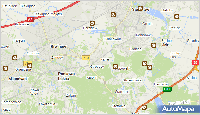 mapa Kanie gmina Brwinów, Kanie gmina Brwinów na mapie Targeo