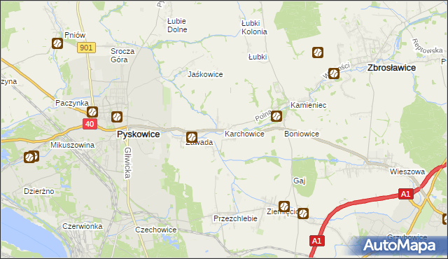 mapa Karchowice, Karchowice na mapie Targeo