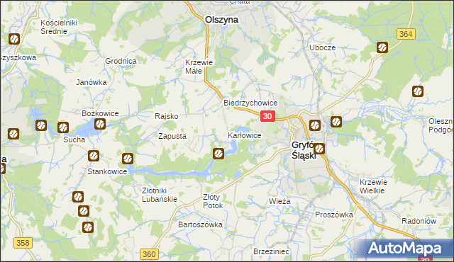 mapa Karłowice gmina Olszyna, Karłowice gmina Olszyna na mapie Targeo