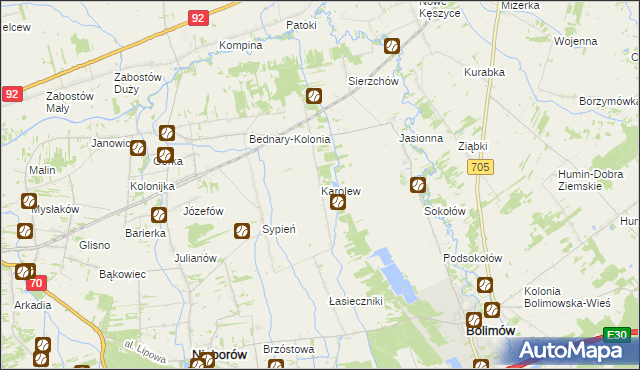 mapa Karolew gmina Nieborów, Karolew gmina Nieborów na mapie Targeo