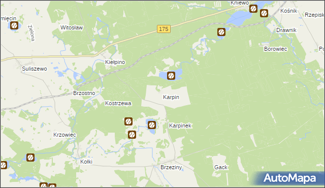 mapa Karpin gmina Drawno, Karpin gmina Drawno na mapie Targeo