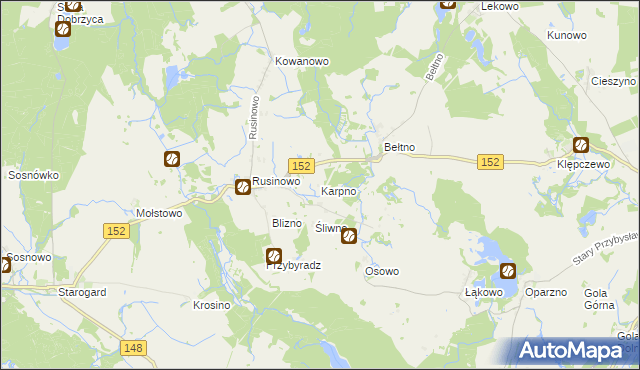 mapa Karpno gmina Świdwin, Karpno gmina Świdwin na mapie Targeo