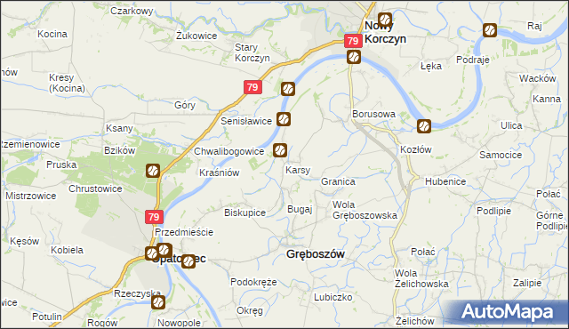 mapa Karsy gmina Gręboszów, Karsy gmina Gręboszów na mapie Targeo