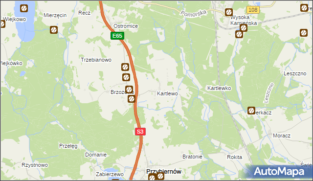 mapa Kartlewo gmina Przybiernów, Kartlewo gmina Przybiernów na mapie Targeo