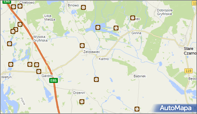 mapa Kartno gmina Stare Czarnowo, Kartno gmina Stare Czarnowo na mapie Targeo