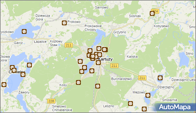 mapa Kartuzy, Kartuzy na mapie Targeo