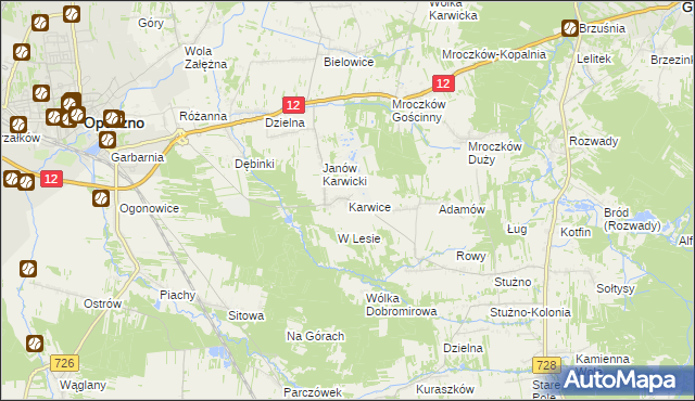 mapa Karwice gmina Opoczno, Karwice gmina Opoczno na mapie Targeo
