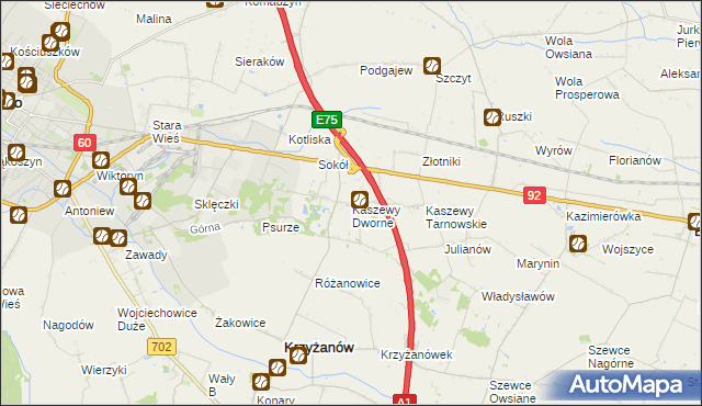 mapa Kaszewy Dworne, Kaszewy Dworne na mapie Targeo