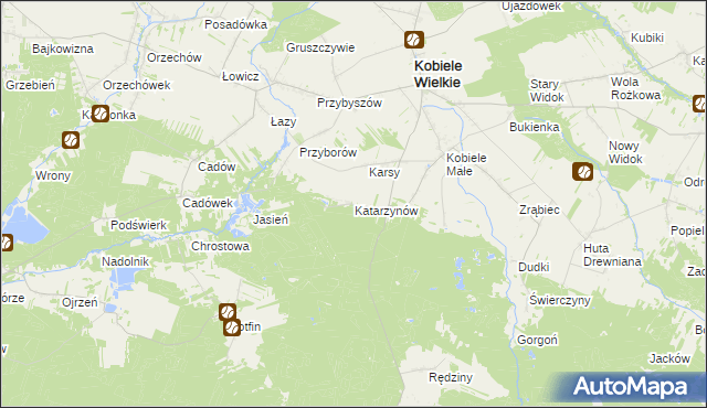 mapa Katarzynów gmina Kobiele Wielkie, Katarzynów gmina Kobiele Wielkie na mapie Targeo
