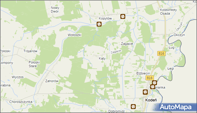 mapa Kąty gmina Kodeń, Kąty gmina Kodeń na mapie Targeo