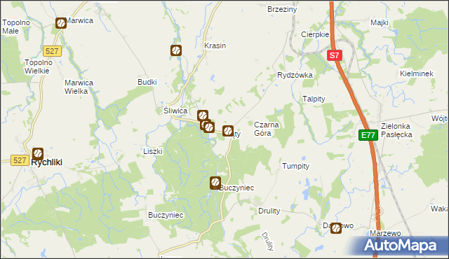 mapa Kąty gmina Pasłęk, Kąty gmina Pasłęk na mapie Targeo