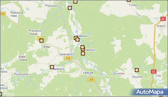 mapa Kawczyn gmina Miastko, Kawczyn gmina Miastko na mapie Targeo