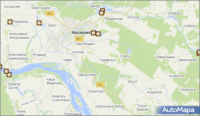 mapa Kawęczyn gmina Maciejowice, Kawęczyn gmina Maciejowice na mapie Targeo