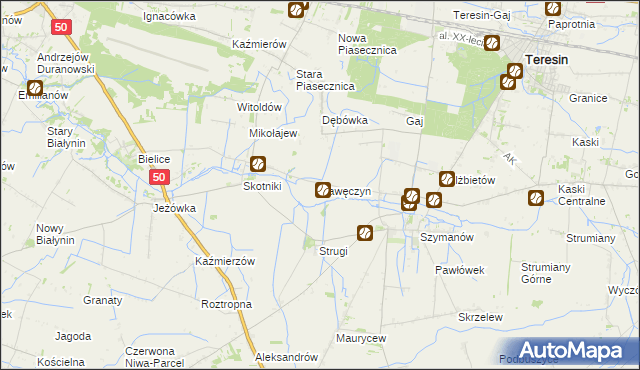 mapa Kawęczyn gmina Teresin, Kawęczyn gmina Teresin na mapie Targeo