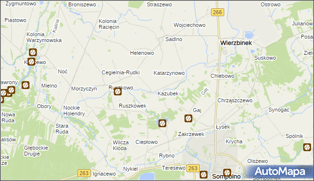 mapa Kazubek gmina Wierzbinek, Kazubek gmina Wierzbinek na mapie Targeo