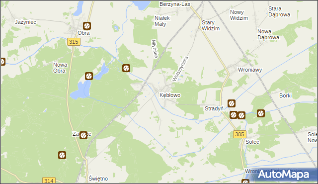 mapa Kębłowo gmina Wolsztyn, Kębłowo gmina Wolsztyn na mapie Targeo