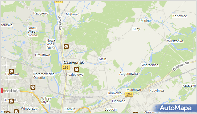mapa Kicin gmina Czerwonak, Kicin gmina Czerwonak na mapie Targeo