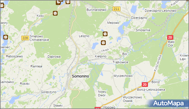 mapa Kiełpino gmina Kartuzy, Kiełpino gmina Kartuzy na mapie Targeo