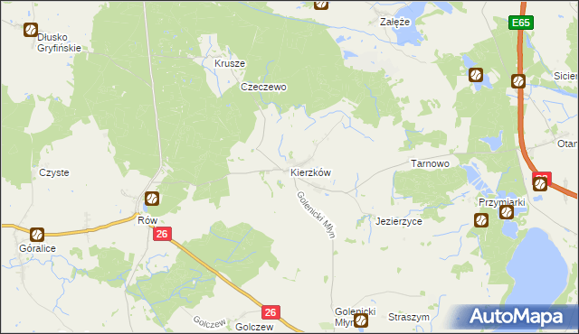 mapa Kierzków gmina Myślibórz, Kierzków gmina Myślibórz na mapie Targeo