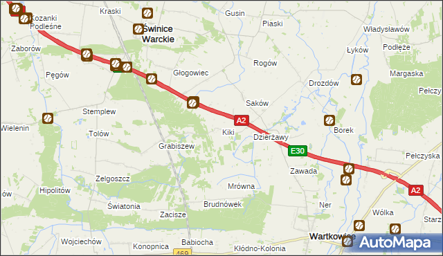 mapa Kiki gmina Wartkowice, Kiki gmina Wartkowice na mapie Targeo