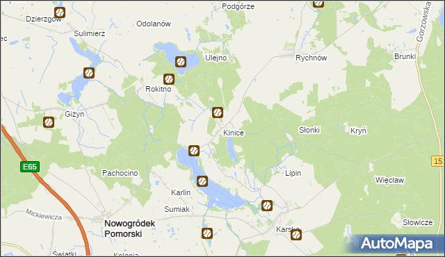 mapa Kinice gmina Nowogródek Pomorski, Kinice gmina Nowogródek Pomorski na mapie Targeo