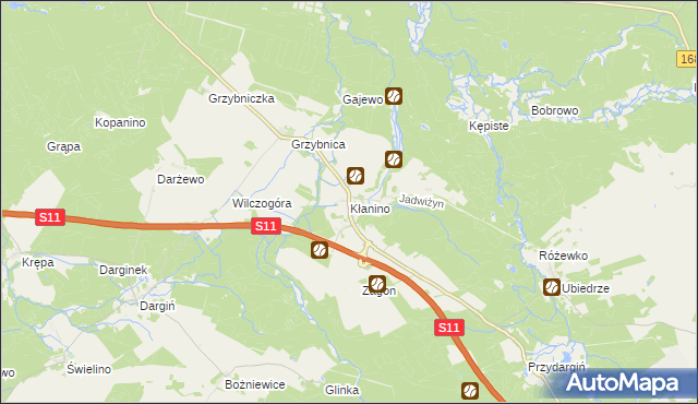 mapa Kłanino gmina Bobolice, Kłanino gmina Bobolice na mapie Targeo