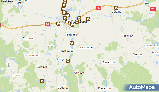 mapa Klasztorne gmina Trzcińsko-Zdrój, Klasztorne gmina Trzcińsko-Zdrój na mapie Targeo