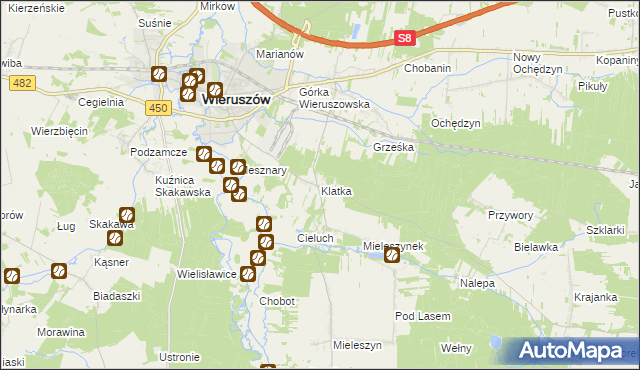 mapa Klatka gmina Wieruszów, Klatka gmina Wieruszów na mapie Targeo