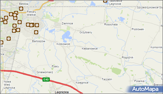 mapa Kłębanowice gmina Legnickie Pole, Kłębanowice gmina Legnickie Pole na mapie Targeo