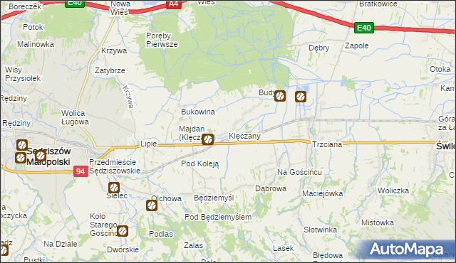 mapa Klęczany gmina Sędziszów Małopolski, Klęczany gmina Sędziszów Małopolski na mapie Targeo