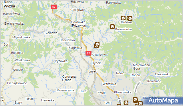 mapa Klikuszowa, Klikuszowa na mapie Targeo