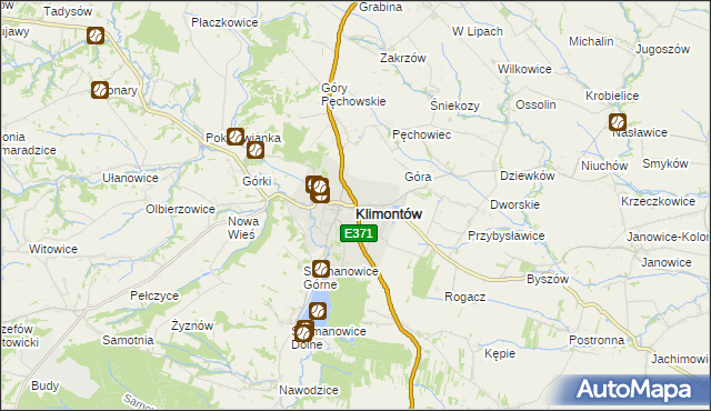 mapa Klimontów powiat sandomierski, Klimontów powiat sandomierski na mapie Targeo