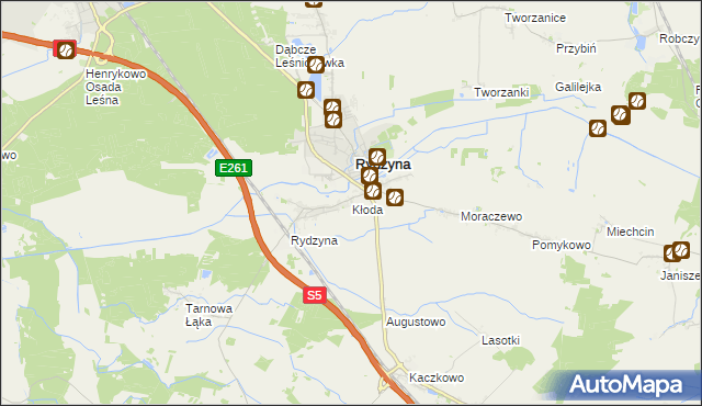 mapa Kłoda gmina Rydzyna, Kłoda gmina Rydzyna na mapie Targeo