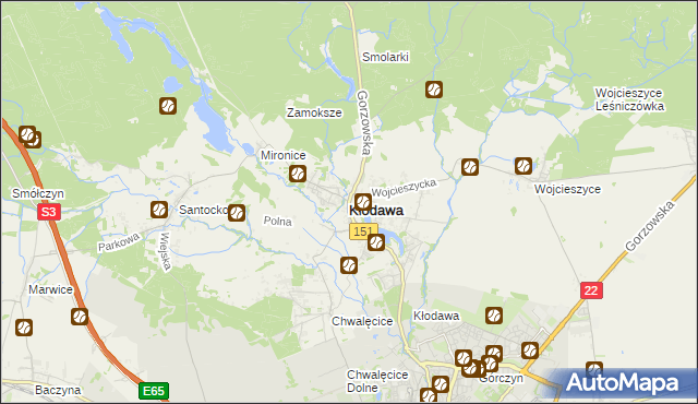 mapa Kłodawa powiat gorzowski, Kłodawa powiat gorzowski na mapie Targeo