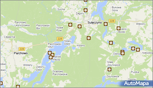 mapa Kłodno gmina Sulęczyno, Kłodno gmina Sulęczyno na mapie Targeo