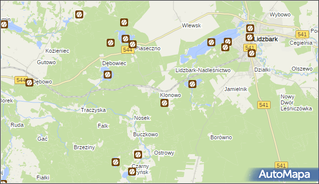 mapa Klonowo gmina Lidzbark, Klonowo gmina Lidzbark na mapie Targeo