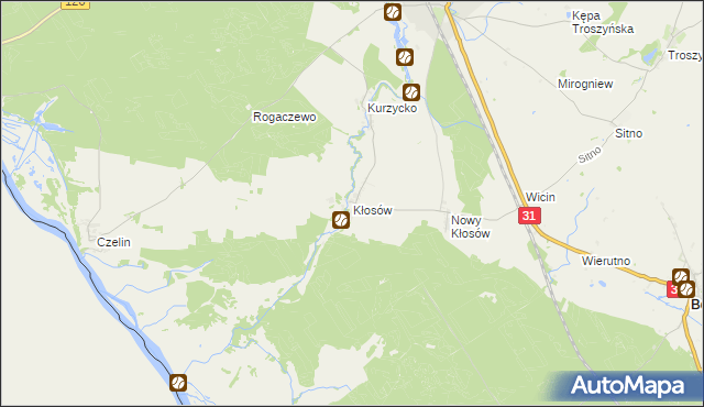 mapa Kłosów gmina Mieszkowice, Kłosów gmina Mieszkowice na mapie Targeo