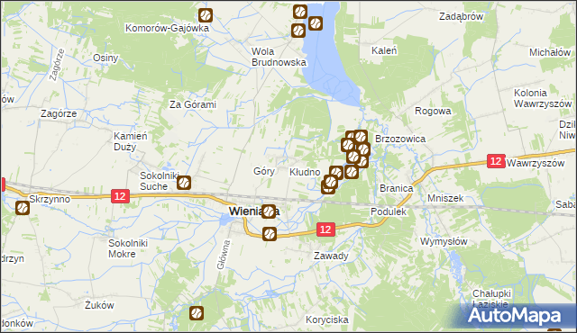 mapa Kłudno gmina Wieniawa, Kłudno gmina Wieniawa na mapie Targeo