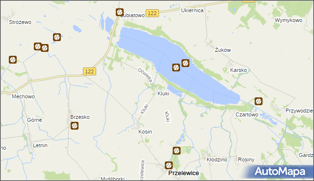 mapa Kluki gmina Przelewice, Kluki gmina Przelewice na mapie Targeo