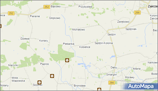 mapa Kobielice gmina Zakrzewo, Kobielice gmina Zakrzewo na mapie Targeo